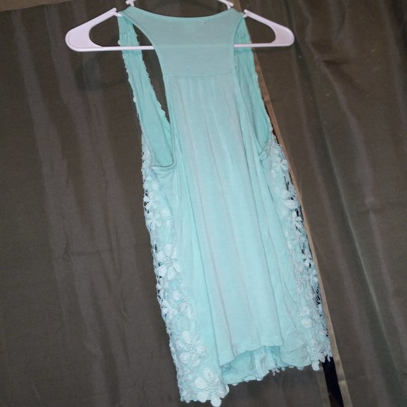 Teal Aqua Tank Top with Outer Front Lace Layer - Picture 5 of 6